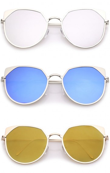 Women's Oversize Colored Mirror Flat Lens Cat Eye Sunglasses 59mm