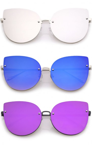 Women's Oversize Rimless Colored Mirror Flat Lens Cat Eye Sunglasses 61mm