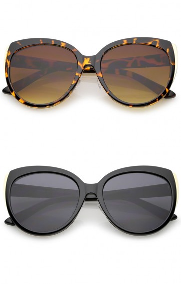 Women's Oversize Metal Trim Round Flat Lens Cat Eye Sunglasses 57mm