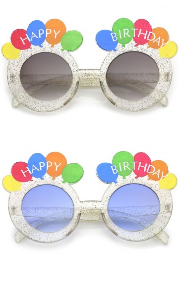 Novelty Translucent Glitter Balloons Round Lens Happy Birthday Glasses 45mm