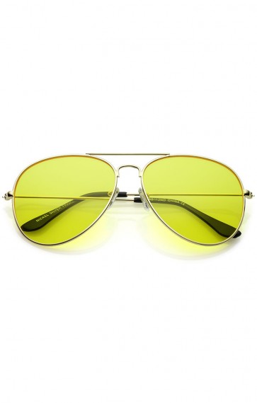 Oversize Metal Double Crossbar Yellow Tinted Driving Lens Aviator Sunglasses 60mm