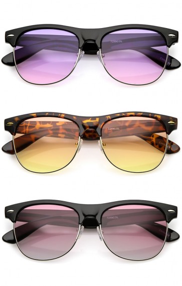 Horn Rimmed Colored Gradient Square Lens Half Frame Sunglasses 55mm