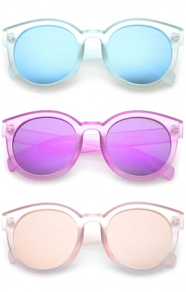 Women's Translucent Frost Horn Rimmed Mirrored Flat Lens Round Sunglasses 54mm