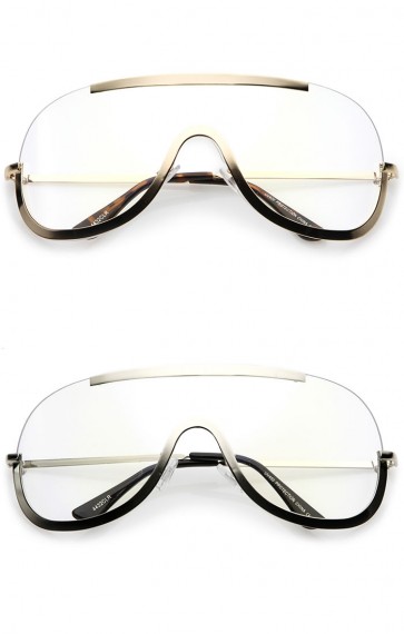 Oversize Semi Rimless Metal Trim Clear Mono Lens Shield Eyeglasses 78mm