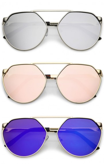 Oversize Geometric Metal Colored Mirror Flat Lens Aviator Sunglasses 60mm