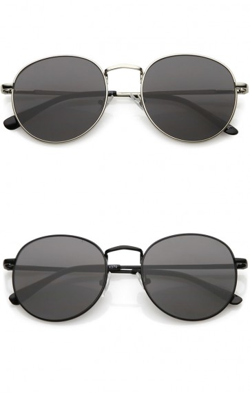 Classic Slim Metal Neutral Colored Flat Lens Round Sunglasses 50mm