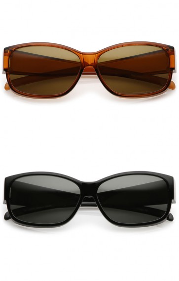 Oversize Thick Frame Tapered Wide Arms Polarized Lens Rectangle Sunglasses 59mm