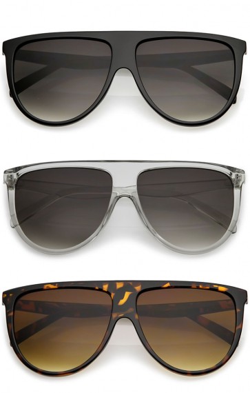 Modern Oversize Flat Top Neutral Color Flat Lens Aviator Sunglasses 59mm