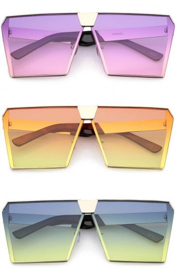 Modern Oversize Semi Rimless Gradient Color Flat Lens Square Sunglasses 69mm