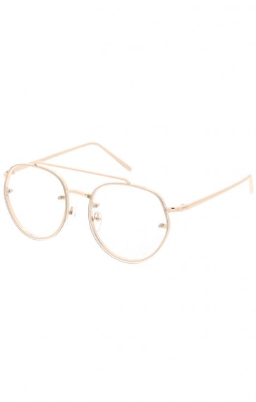 Modern Slim Brow Bar Rimless Clear Round Flat Lens Aviator Eyeglasses 59mm
