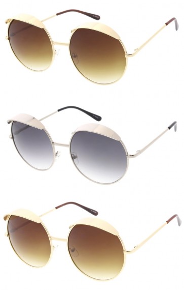 Oversize Metal Top Cover Round Neutral Colored Lens Wholesale Sunglasses