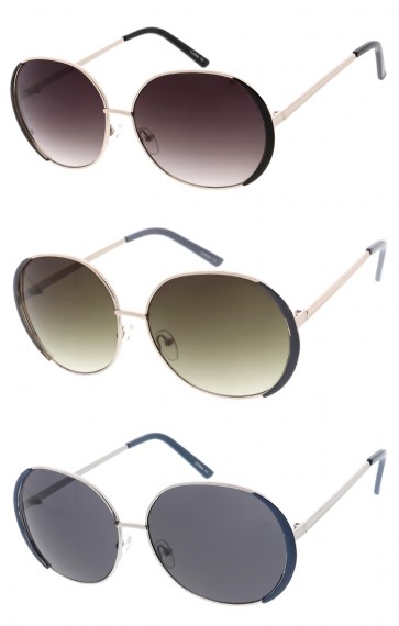 Sleek Round Semi Rimless Metal Plastic Frame Wholesale Sunglasses