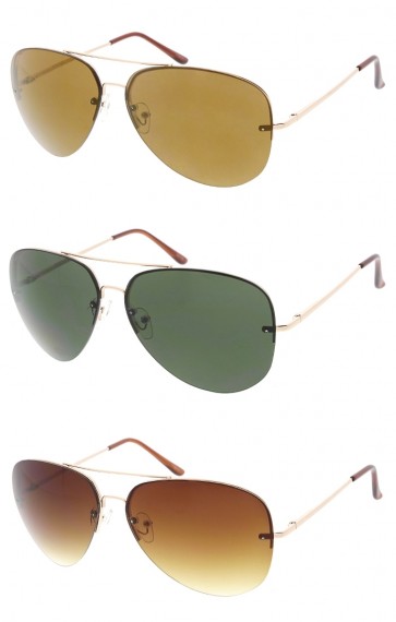 Oversize Rimless Metal Aviator Neutral Colored Lens Wholesale Sunglasses