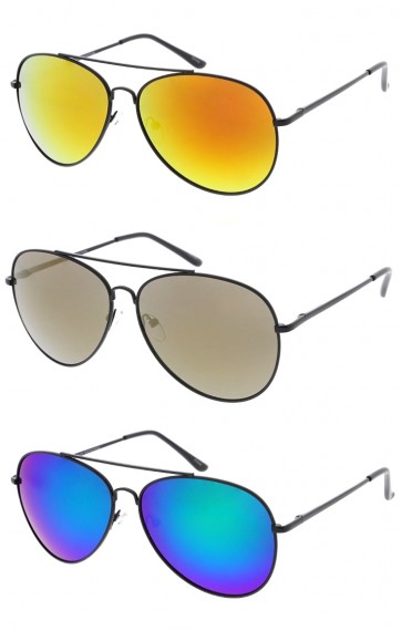 Classic Large Black Frame Mirror Lens Aviator  Wholesale Sunglasses