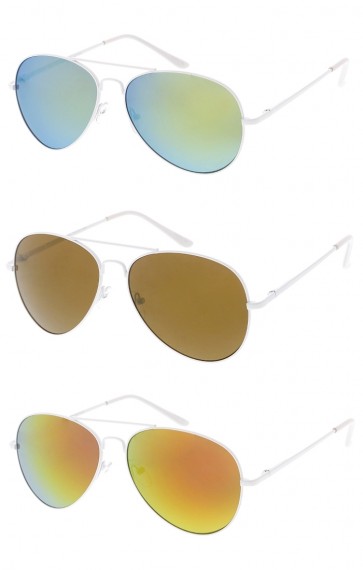 Classic White Frame Mirror Lens Aviator  Wholesale Sunglasses