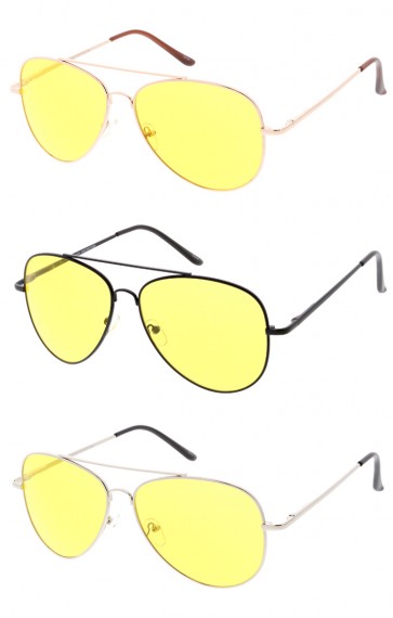 Classic Metal Frame Yellow Tinted Night Driving Aviator Sunglasses