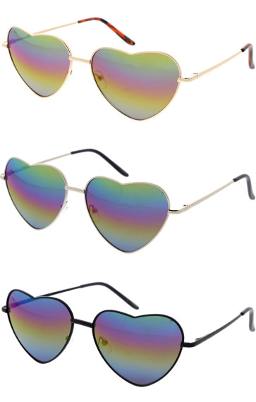 Metal Heart Shape Frame Mirrored Lens Wholesale Sunglasses