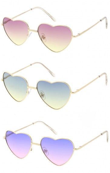 Cute Metal Heart Shape Color Lens Wholesale Sunglasses