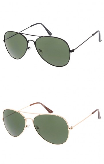 Classic Small Metal Aviator Green Lens Wholesale Sunglasses