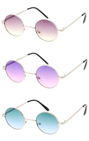 Unisex Small Round Metal Color Tinted Gradient Lens Wholesale Sunglasses