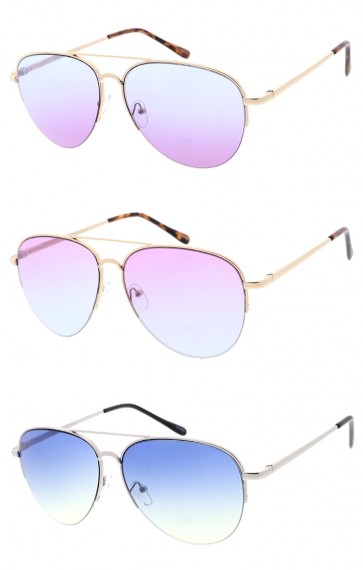 Casual Everyday Metal Crossbar Gradient Lens Aviator Wholesale Sunglasses