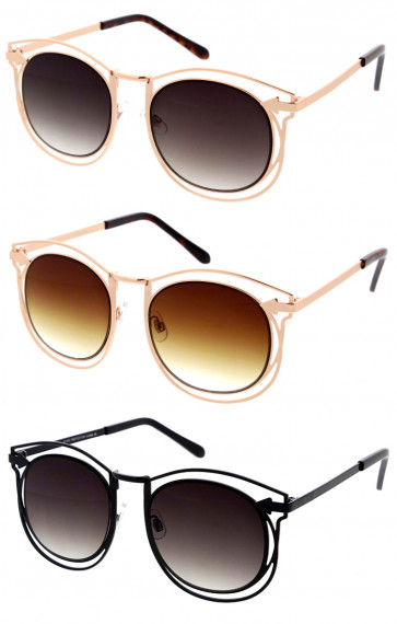 Neutral Metal Arrow Accented Round Wholesale Sunglasses 53mm