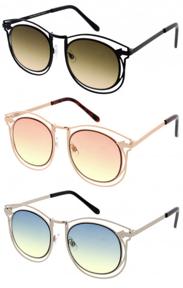 Color Metal Arrow Accented Round Wholesale Sunglasses 53mm