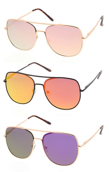 Square Metal Aviator Sunglasses with Mirrored Lens