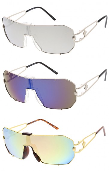 Color Mirrored Lens Metal Frame Shield Wholesale Sunglasses