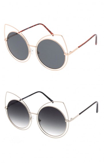 Large Fashion Cat Eye Sunglasses with Metal Frame