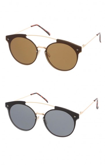 Women's Metal Round Rimless Flat Frame Wholesale Sunglasses