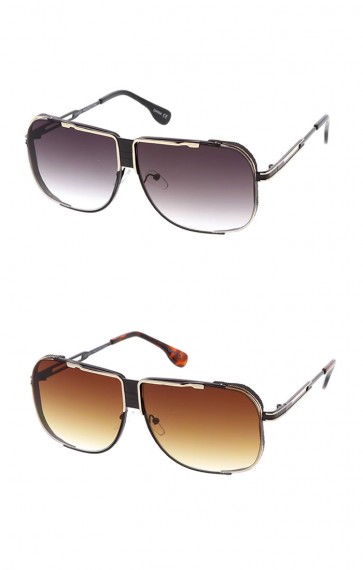 Men's Oversize Metal Flat Top Side Cover Gradient Lens Aviator Wholesale Sunglasses