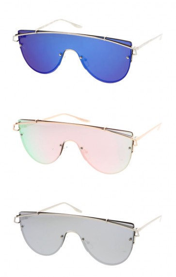Futuristic Rimless Metal Crossbar Colored Mono Mirror Lens Shield Wholesale Sunglasses