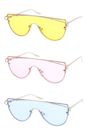 Futuristic Rimless Metal Crossbar Colored Mono Lens Shield Wholesale Sunglasses