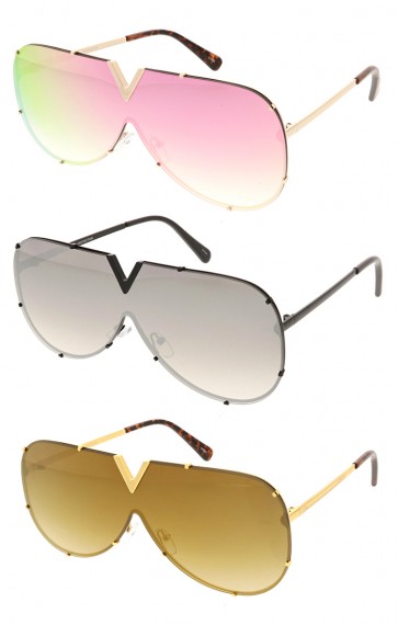 Retro Modern Flat Top colored Lens Shield Aviator Wholesale Sunglasses