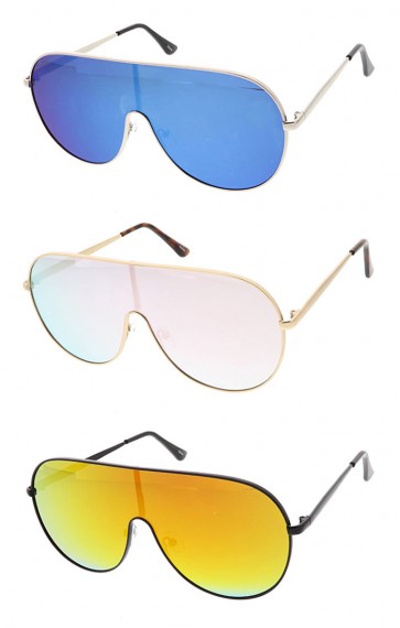 Oversized Retro Modern Flat Top Shield Mirror Lens Wholesale Sunglasses
