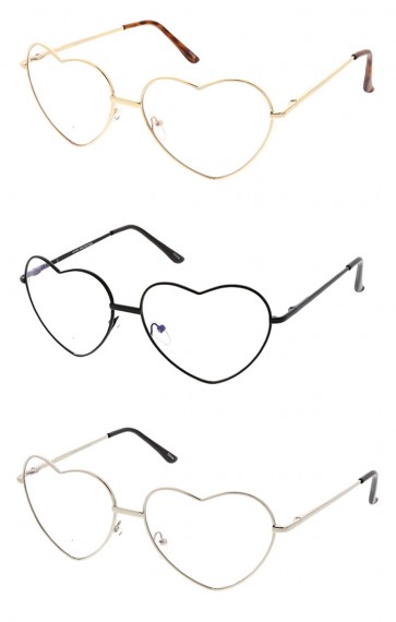 Wholesale Metal Heart Blue Light Filter Clear Lens Sunglasses