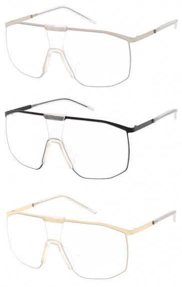 Oversize Simi Rimless Metal Trim Clear Mono Lens Shield Wholesale Sunglasses