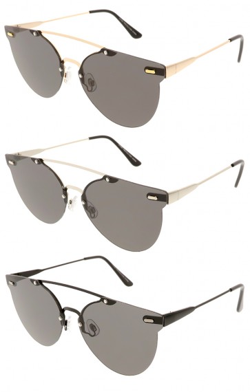 Modern Rimless Metal Crossbar Round Aviator Wholesale Sunglasses