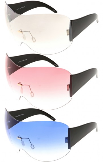 Oversized Rimless Shield Color Lens Wholesale Sunglasses