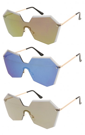 Retro Modern Octagon Mirror Shield Lens Wholesale Sunglasses