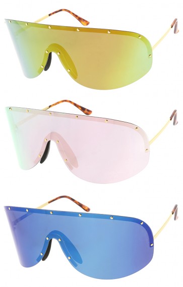 Oversized Rimless Mirrored Shield Wholesale Sunglasses