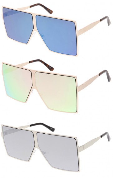 Oversized Retro Modern Futuristic Square Aviator Mirror Lens Wholesale Sunglasses