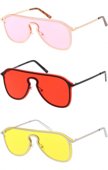 Retro Aviator Mono Color Lens Wholesale Sunglasses