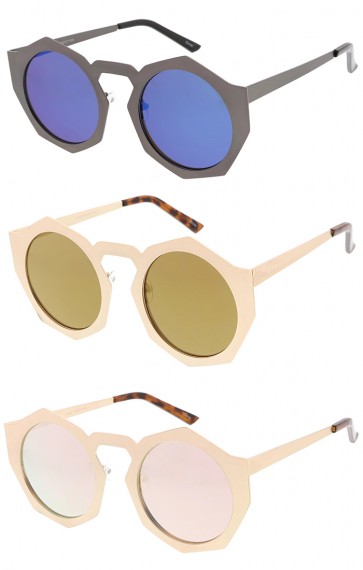 Womens Oversize Octagon Geometric Round Mirrored Wholesale Sunglasses