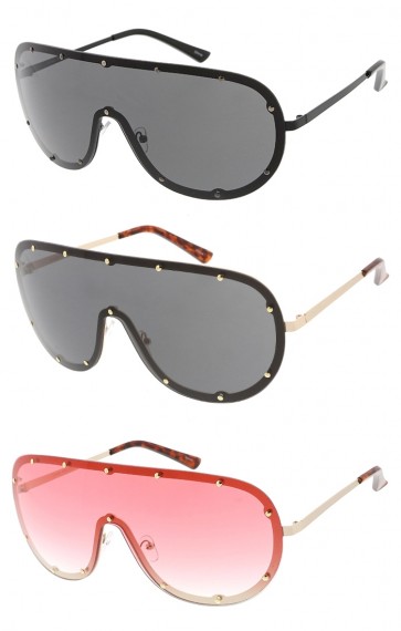 Oversized Studded One Piece Shield Lens Wholesale Sunglasses