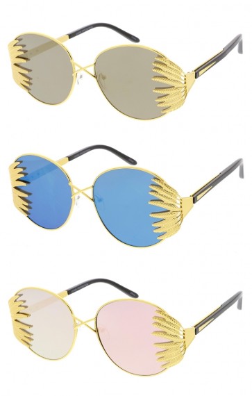 Feather Frame Mirror Flat Lens Womens Wholesale Sunglasses