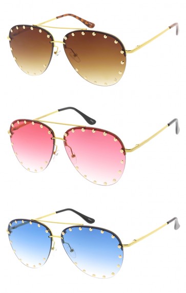 Studded Aviators Womens Wholesale Sunglasses