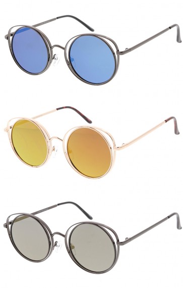Metal Round Cat eye Mirror Lens Womens Wholesale Sunglasses