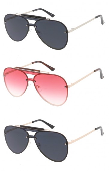 Contemporary Metal Monolens Aviator Wholesale Sunglasses